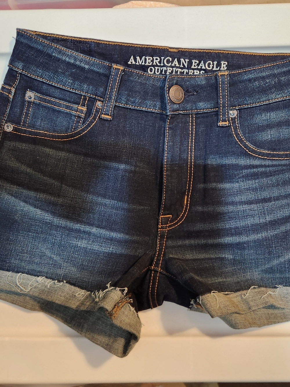 American Eagle Outfitters Dark Blue Denim Rolled Hem Women's Shorts